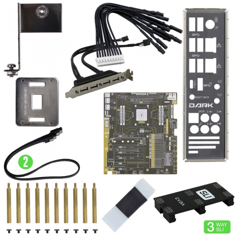 Материнские платы EVGA X299 DARK, S2066, Intel X299, E-ATX, 4xDDR4-4000MHz Quad-Channel, Max 64GB, 5xPCI-Ex16, 1xPCI-Ex4, 6xSATA3+2xASMedia 3.0 (RAID