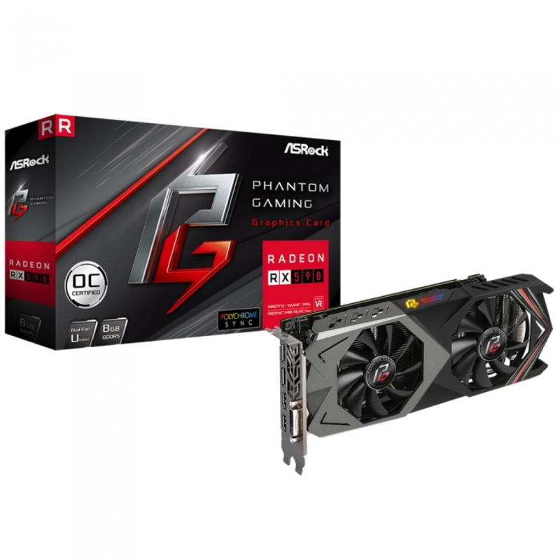 Видеокарты ASRock Phantom Gaming U Radeon RX 590 8G OC (PG U RADEON RX 590 8G OC) RTL {10}