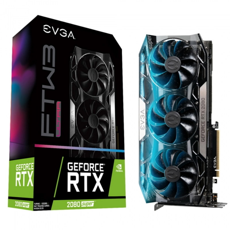 Видеокарты EVGA RTX 2080 SUPER FTW3 ULTRA, OC, PCI-Ex16 3.0, 8GB, GDDR6, 256bit, HDMI/3xDP/USB Type-C (08G-P4-3287-KR) RTL {4}