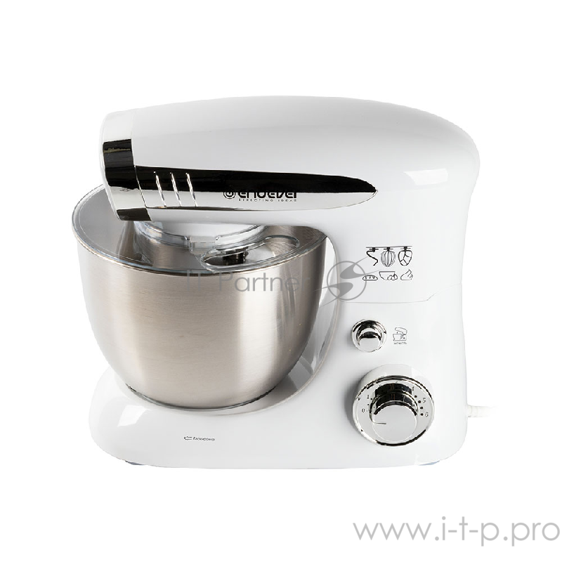 Миксер стационарный Endever Sigma-19, 1000 Вт., планетарный, многофункциональный, стальная чаша 4 л., регулировка скорости, белый