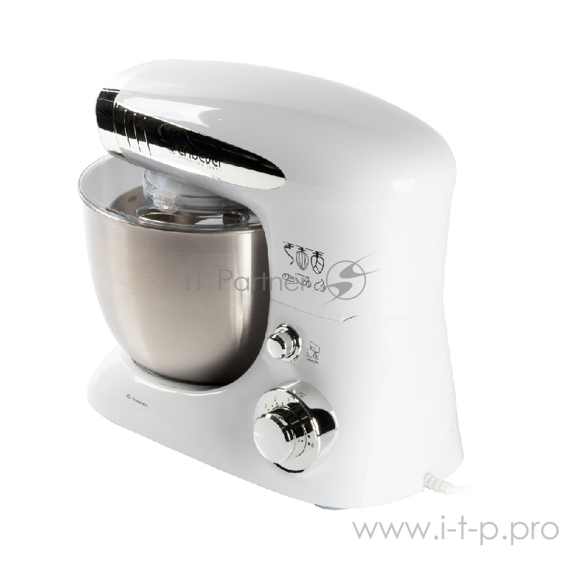 Миксер стационарный Endever Sigma-19, 1000 Вт., планетарный, многофункциональный, стальная чаша 4 л., регулировка скорости, белый