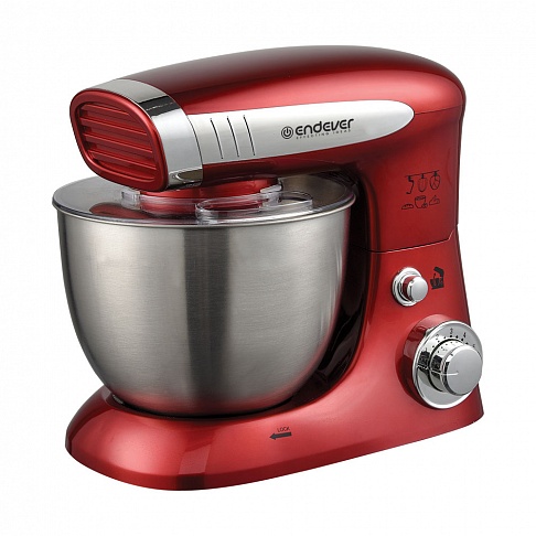 Миксер стационарный Endever Sigma-20, 1000 Вт., планетарный, многофункциональный, стальная чаша 4 л., регулировка скорости, красный