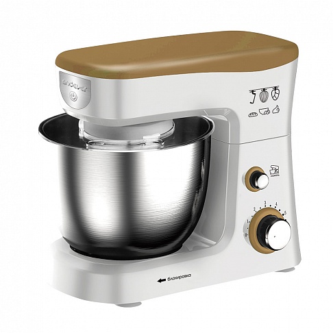 Миксер стационарный Endever Sigma-26, 1000 Вт., планетарный, многофункциональный, стальная чаша 3,5 л., регулировка скорости, белый/коричневый