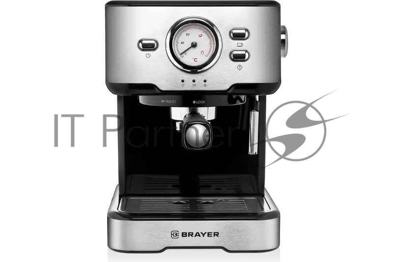 Кофеварка рожковая BRAYER, 1,5 л, 1500 Вт, 20 бар, капучинатор, термометр