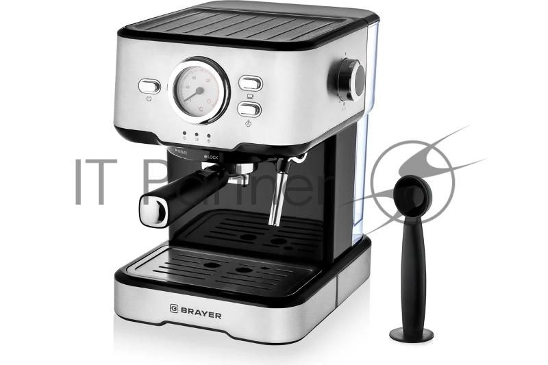 Кофеварка рожковая BRAYER, 1,5 л, 1500 Вт, 20 бар, капучинатор, термометр