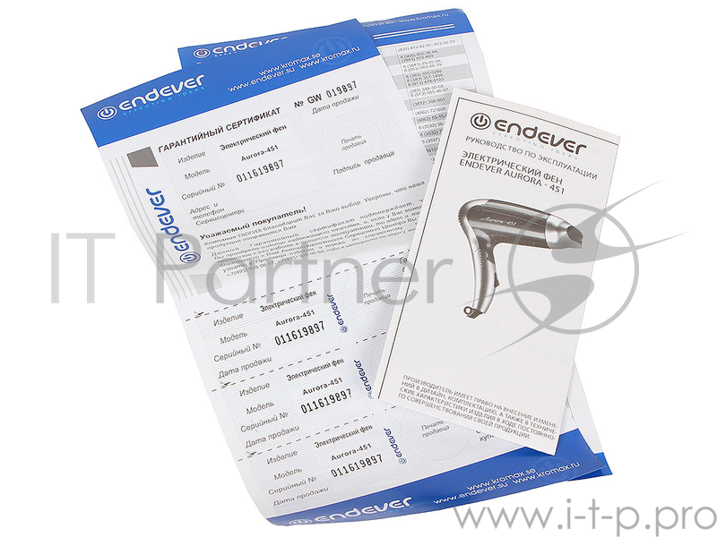 Фен Endever Aurora 451, Мощность 2000 Вт, 2 режима мощности, защита от перегрева, складная ручка