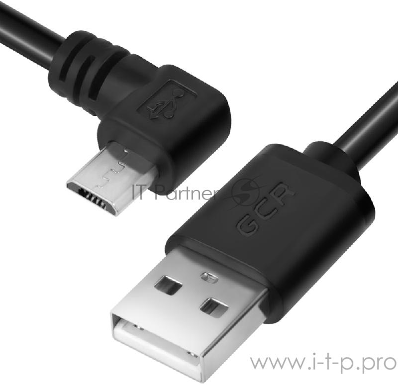 Кабель Greenconnect micro USB 2.0 2.0m угловой, черный, 28/28 AWG, AM / microB 5pin, (GCR-UA8AMCB6-BB2S-2.0m), экран, армированный, морозостойкий
