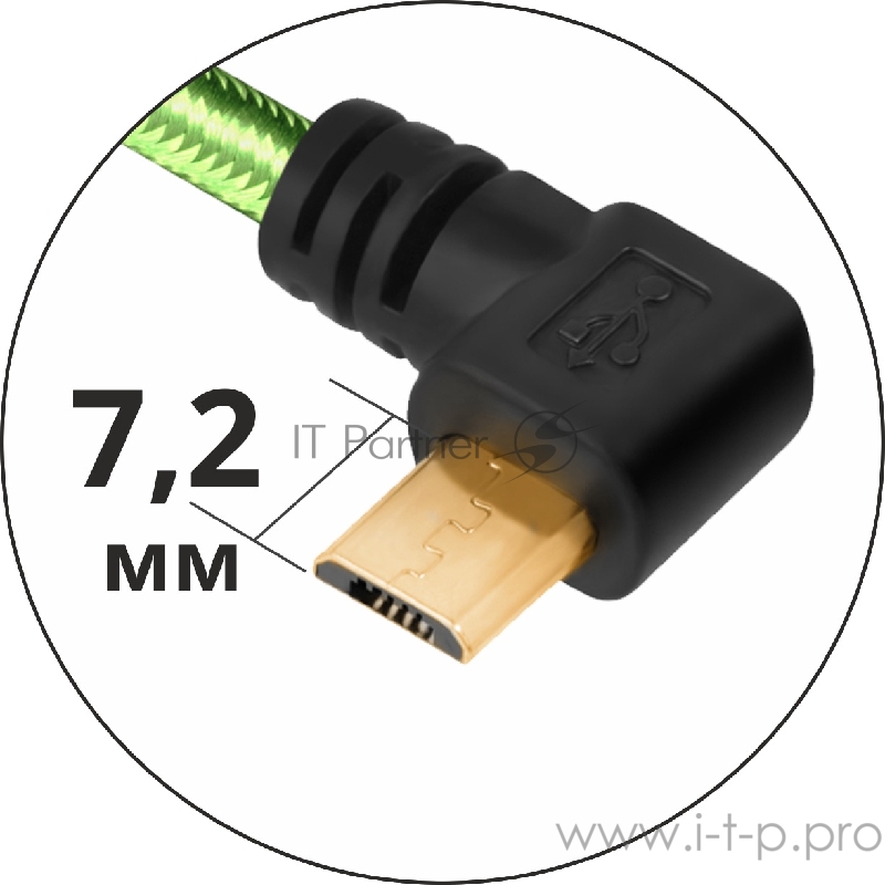 Greenconnect Кабель micro USB 2.0 0.15m угловой, зеленый, черные коннекторы, нейлон, ультрагибкий, позолоченные контакты, 28/28 AWG, AM/microB 5pin GCR-UA12AMCB6-BB2SG-0.15m, экран, армированный, морозостойкий Greenconnect Кабель micro USB 2.0 0.15