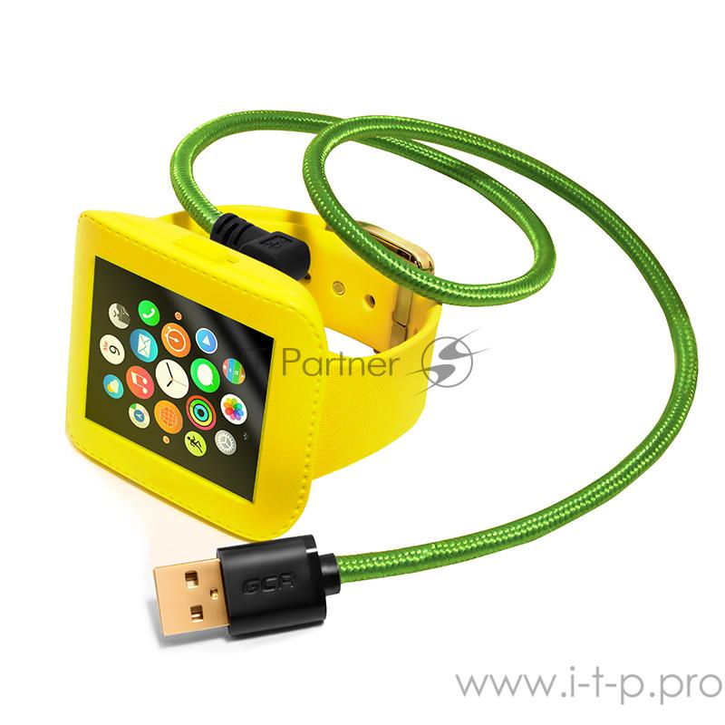 Greenconnect Кабель micro USB 2.0 0.5m угловой, зеленый, черные коннекторы, нейлон, ультрагибкий, позолоченные контакты, 28/28 AWG, AM / microB 5pin GCR-UA12AMCB6-BB2SG-0.5m, экран, армированный, морозостойкий Greenconnect Кабель micro USB 2.0 0.5m