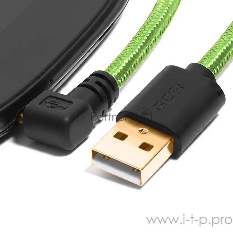 Greenconnect Кабель micro USB 2.0 1.0m угловой, зеленый, черные коннекторы, нейлон, ультрагибкий, позолоченные контакты, 28/28 AWG, AM / microB 5pin GCR-UA12AMCB6-BB2SG-1.0m, экран, армированный, морозостойкий Greenconnect Кабель micro USB 2.0 1.0m