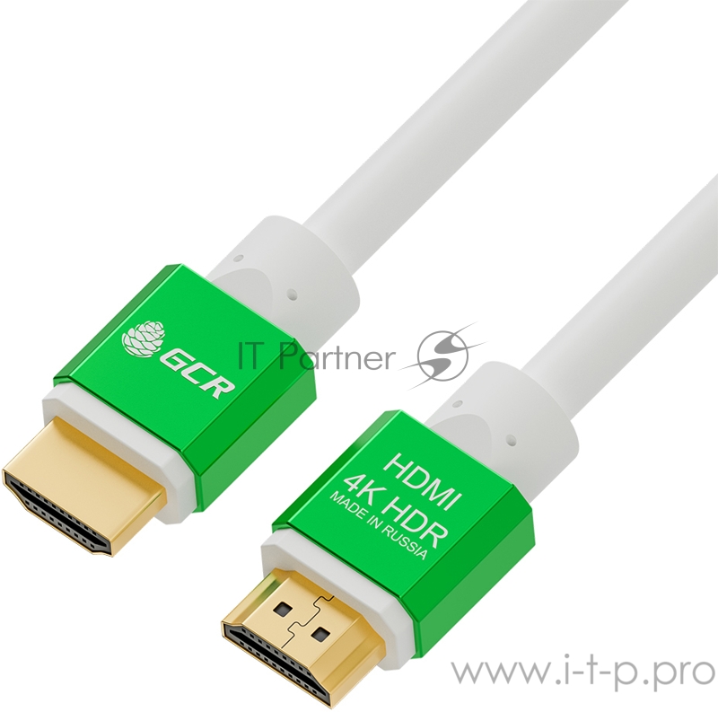 Greenconnect Кабель 1.0m HDMI версия 2.0, HDR 4:2:2, Ultra HD, 4K 60 fps 60Hz/5K*30Hz, 3D, AUDIO, 18.0 Гбит/с, 28/28 AWG, OD7.3mm, тройной экран, белый, AL корпус зеленый, GCR-51295 Greenconnect Кабель 1.0m HDMI версия 2.0, HDR 4:2:2, Ultra HD, 4K 60