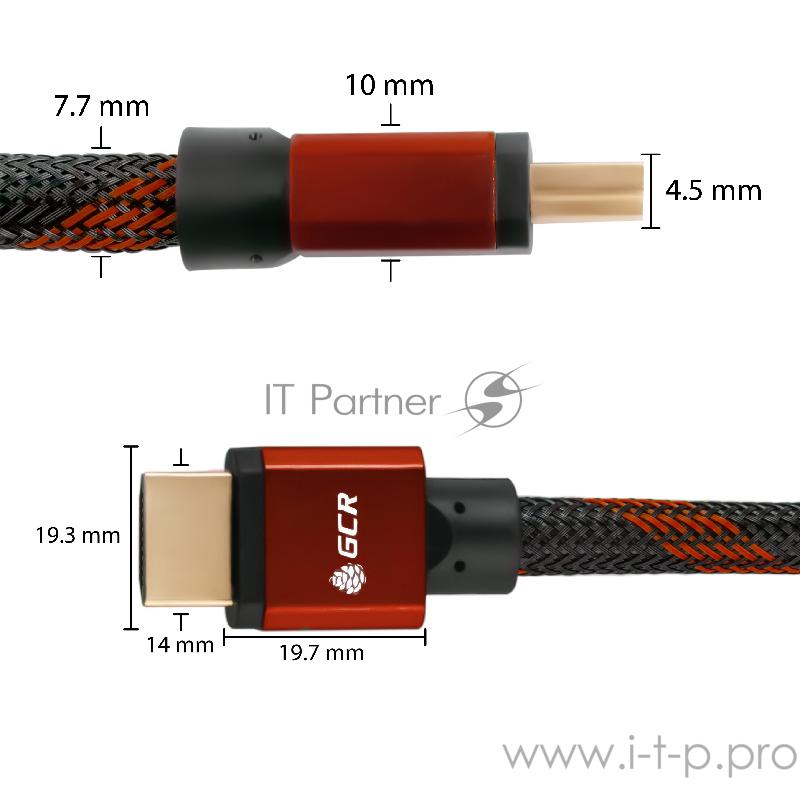 Greenconnect Кабель 0.5m HDMI версия 2.0, HDR 4:2:2, Ultra HD, 4K 60 fps 60Hz/5K*30Hz, 3D, AUDIO, 18.0 Гбит/с, 28/28 AWG, OD7.3mm, тройной экран, BICOLOR нейлон, AL корпус красный, GCR-51488 Greenconnect Кабель 0.5m HDMI версия 2.0, HDR 4:2:2, Ultra
