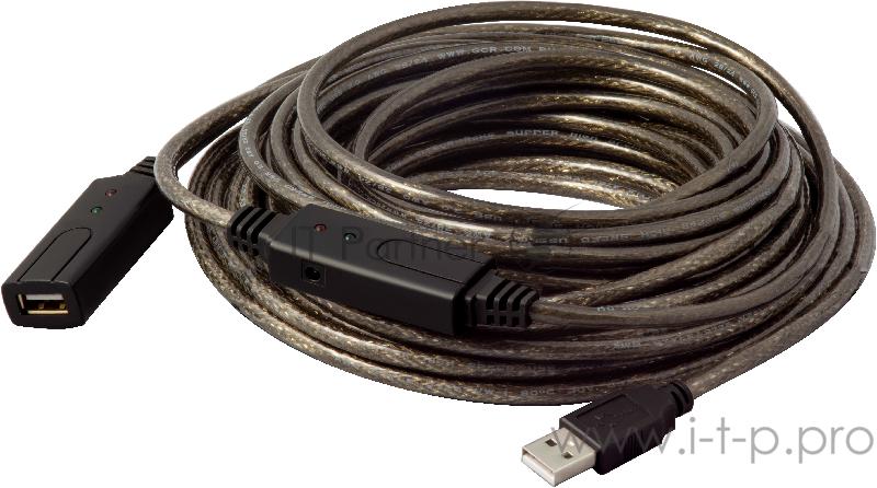 Greenconnect Удлинитель USB 2.0 с 2-мя активными усилителями сигнала 20.0m (10m+10m) Premium, AM/AF 24/22 AWG экран, армированный, морозостойкий, разъём для доп.питания, GCR-51211 Greenconnect Удлинитель USB 2.0 с 2-мя активными усилителями сигнала 2