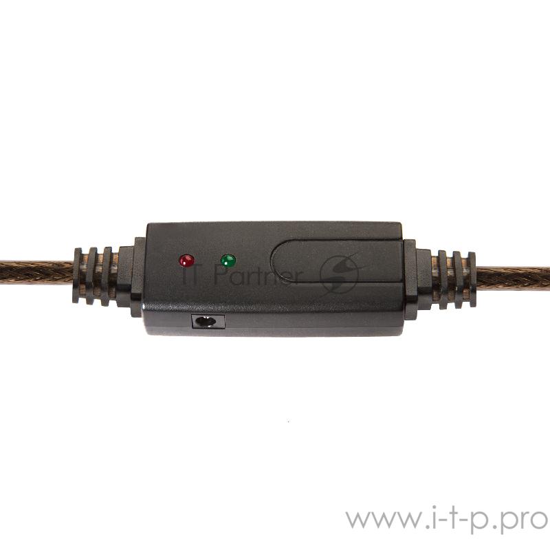 Greenconnect Удлинитель USB 2.0 с 2-мя активными усилителями сигнала 20.0m (10m+10m) Premium, AM/AF 24/22 AWG экран, армированный, морозостойкий, разъём для доп.питания, GCR-51211 Greenconnect Удлинитель USB 2.0 с 2-мя активными усилителями сигнала 2