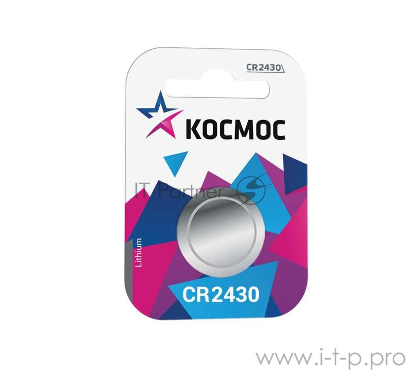 Элемент питания литиевый CR CR2430 1хBL (блист.1шт) Космос KOCR24301BL