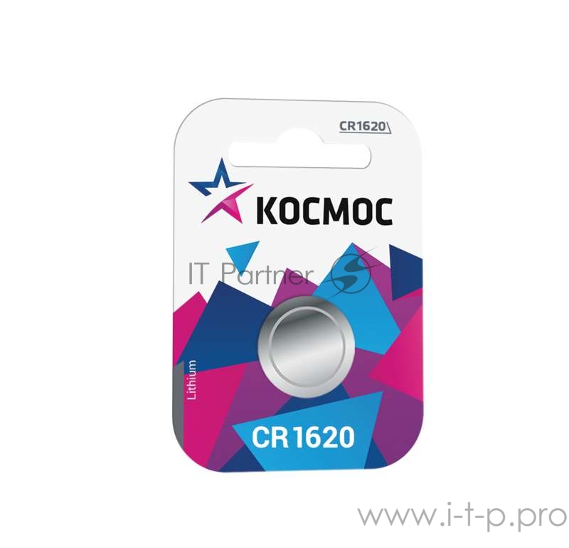 Элемент питания литиевый CR CR1620 1хBL (блист.1шт) Космос KOCR16201BL