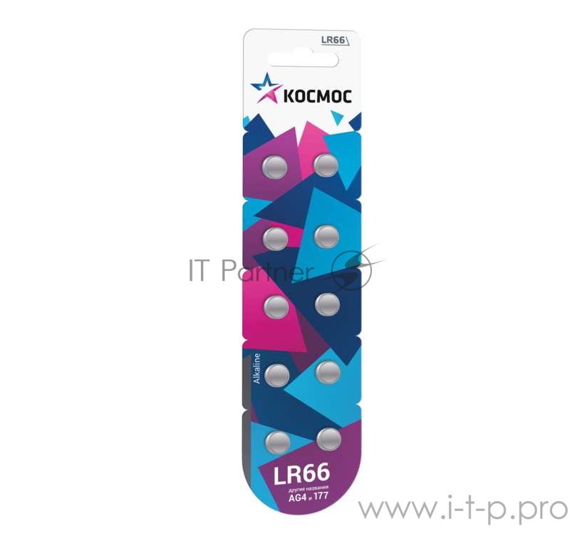 Элемент питания алкалиновый таблетка AG4 LR66 (блист.10шт) Космос KOCG4(LR66)10BL