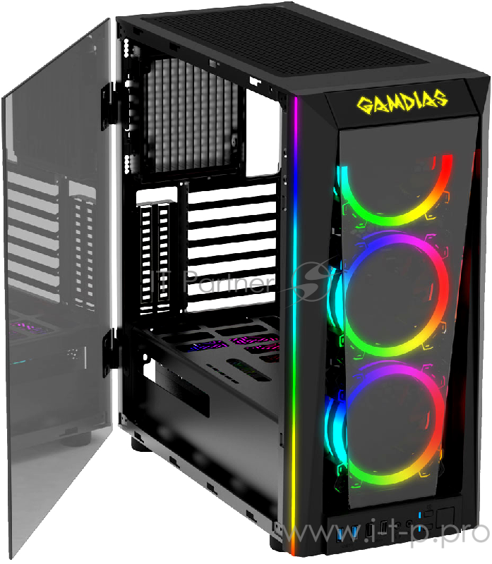 Gamdias TALOS M1B Игровой корпус чёрный (ATX, закаленное стекло, RGB fan 3x120 мм, 2xUSB 3.0, 2xUSB 2.0, HD Audio)
