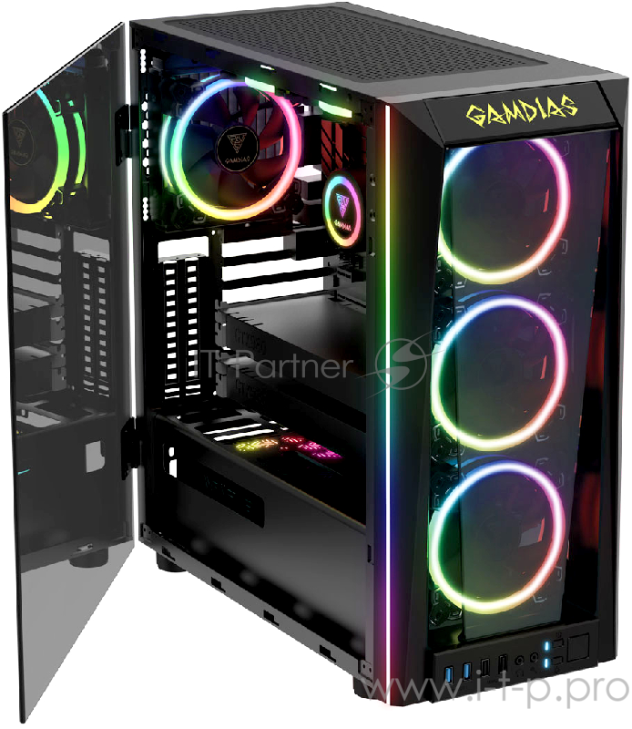 Gamdias TALOS M1B Игровой корпус чёрный (ATX, закаленное стекло, RGB fan 3x120 мм, 2xUSB 3.0, 2xUSB 2.0, HD Audio)