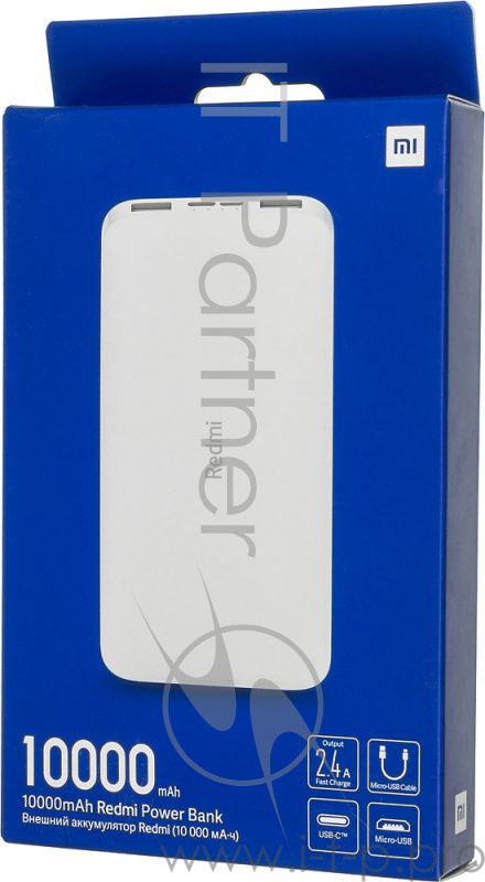 Мобильный аккумулятор Xiaomi Redmi Power Bank PB100LZM Li-Pol 10000mAh 2.6A+2.4A белый 2xUSB