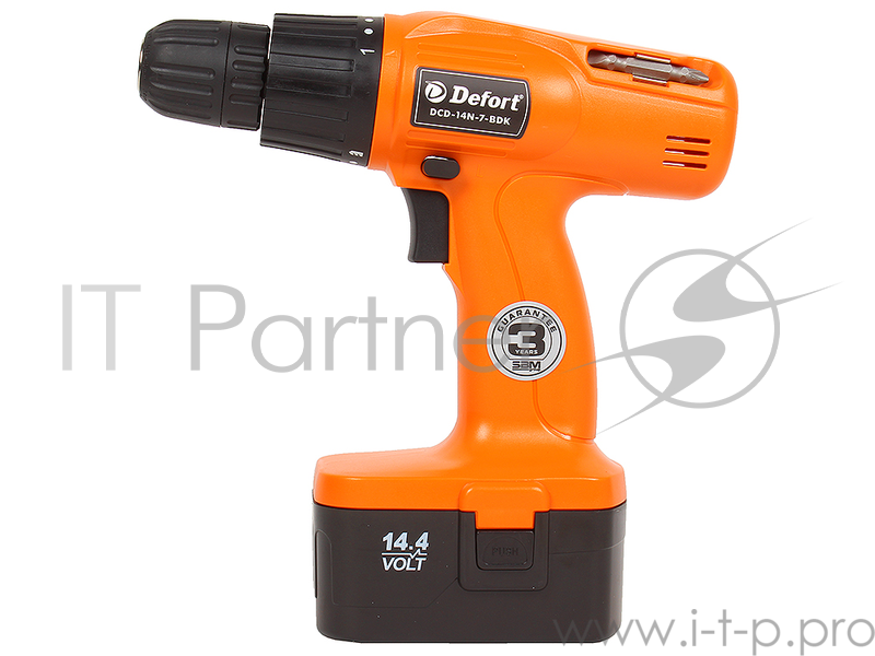 Дрель-шуруповерт аккумуляторная Defort DCD-14N-7-BDK (аккумулятор 14,4В крутящий момент 15Nm скорость вращения 0-550об/мин набор аксессуаров 16шт)