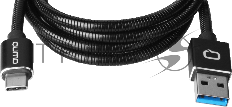 Кабель Qumo Type-С кабель, 1м, USB 3.0, 5В, 3А, 15Вт, металлическая оплетка, металлический коннектор, черный