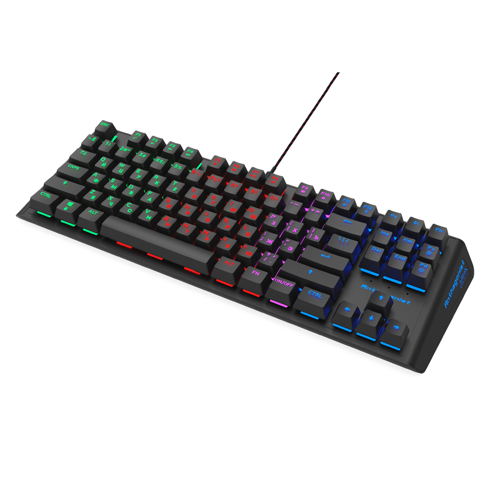 Клавиатура игровая RITMIX RKB-500 Antagonist, 87Кл, многоц. подсветка, ткан. оплетка кабеля 1.5м., USB, черный