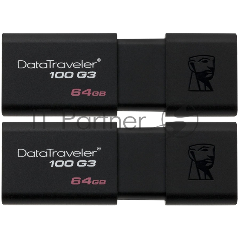 Флеш Диск Kingston 64Gb DataTraveler 100 G3 <DT100G3/64GB-2P>, USB3.0 черный, 2шт