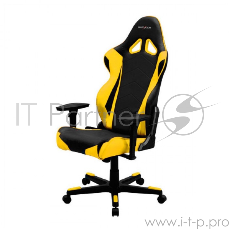 Игровое кресло DXRacer Racing чёрно-желтое (OH/RE0/NY, экокожа, регулируемый угол наклона, механизм качания)