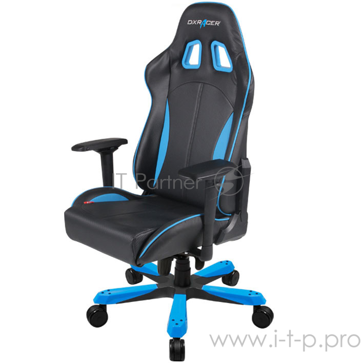 DXRacer King Игровое кресло чёрно-синее (OH/KS57/NB, экокожа, регулируемый угол наклона)
