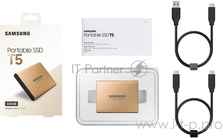 1.8 500GB Samsung T5 External SSD MU-PA500G/WW USB 3.1 Gen 2 Type-C, Up to 540MB/s, Rose Gold, Retail