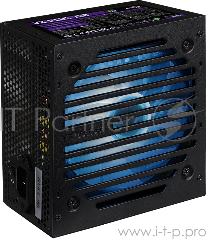 Блок питания Aerocool 750W Retail VX PLUS 750 RGB , подсветка, ATXv2.3 Haswell, fan 12cm, 500mm cable, power cord, PCIe 6+2P x2, SATA x6, PATA x3, FDD