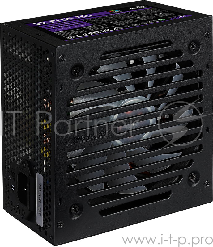 Блок питания Aerocool 750W Retail VX PLUS 750 RGB , подсветка, ATXv2.3 Haswell, fan 12cm, 500mm cable, power cord, PCIe 6+2P x2, SATA x6, PATA x3, FDD