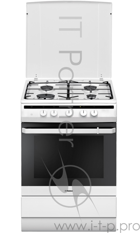 Газовые плиты Hansa FCGW62050/ Плита газовая, ширина 60см газовая духовка с электрогрилем, газ- контроль духовки, бесступенчатый терморегулятор, 4 газовых конфорки (1х4,0см, 2х6,5см, 1х9,0см), электроподжиг в ручке, цвет белый