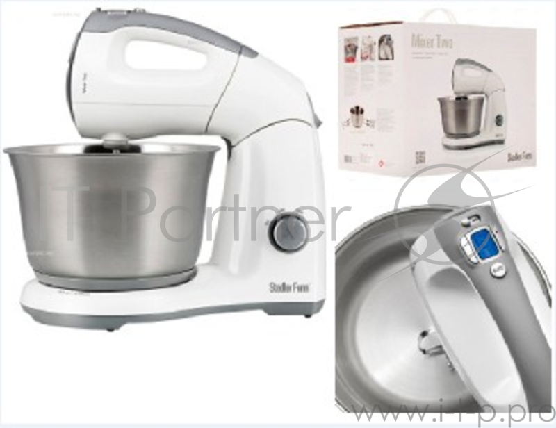 Миксер STADLER FORM SFM.330 2в1: ручной и стационарный миксер в одном приборе Управление: электронное LCD дисплей Два двигателя для оптимального баланса скорости вращения насадок и чаши Кол-во скоростей вращения насадок: 12 Кол-во скоростей вращения