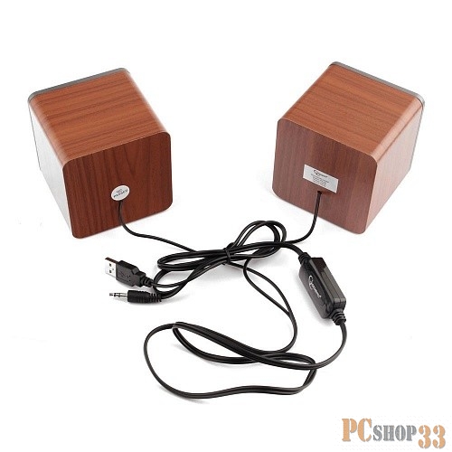 Акустич. система 2.0 Gembird SPK-206, МДФ, коричневый, 5 Вт, регулятор громкости, USB-питание