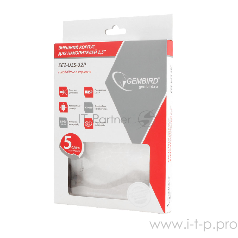 Внешний корпус 2.5 Gembird EE2-U3S-32P, прозрачный, USB 3.0, SATA, пластик