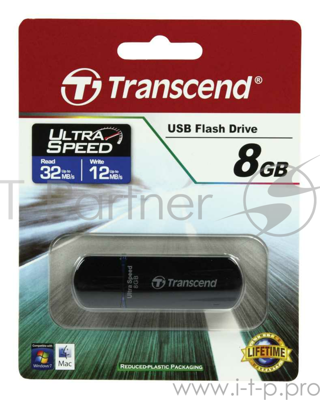Флеш Диск Transcend 8Gb Jetflash 600 TS8GJF600 USB2.0 черный/зеленый