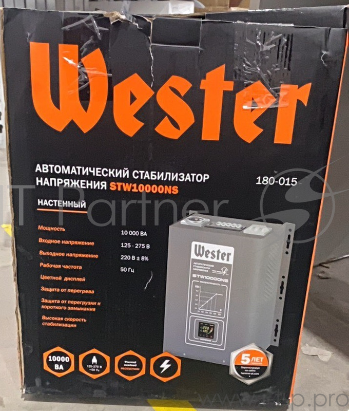Стабилизатор напряжения WESTER STW10000NS 10 000 ВА цифровой, однофазный, 220В, вх.:125-275В