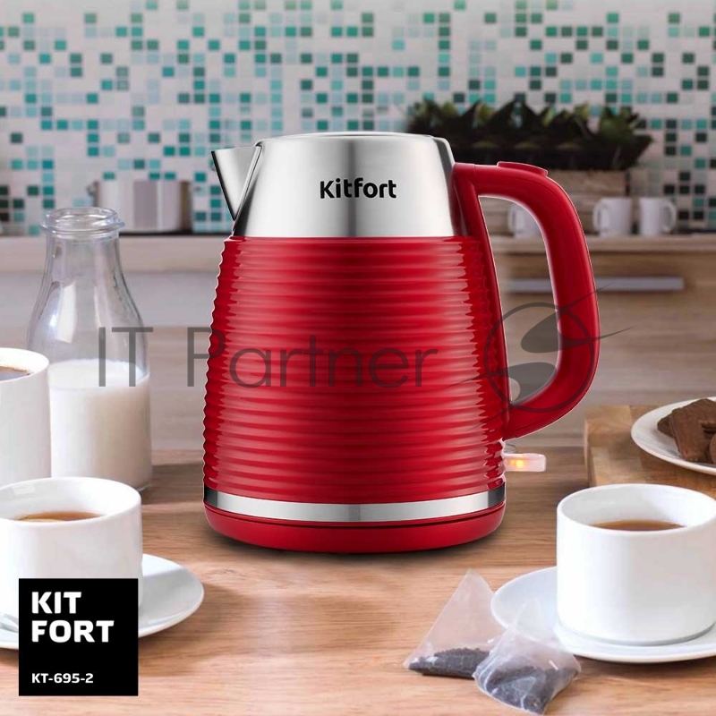 Чайник Kitfort 695-2-КТ Мощность 2200 Вт.Ёмкость 1,7 л.Режимы нагрева 100 °С.красный
