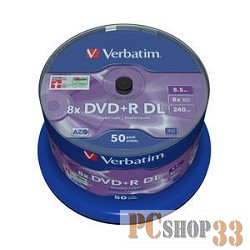 Диски DVD+R 8.5Gb Verbatim 8x 50 шт Cake box Dual Layer (43758)