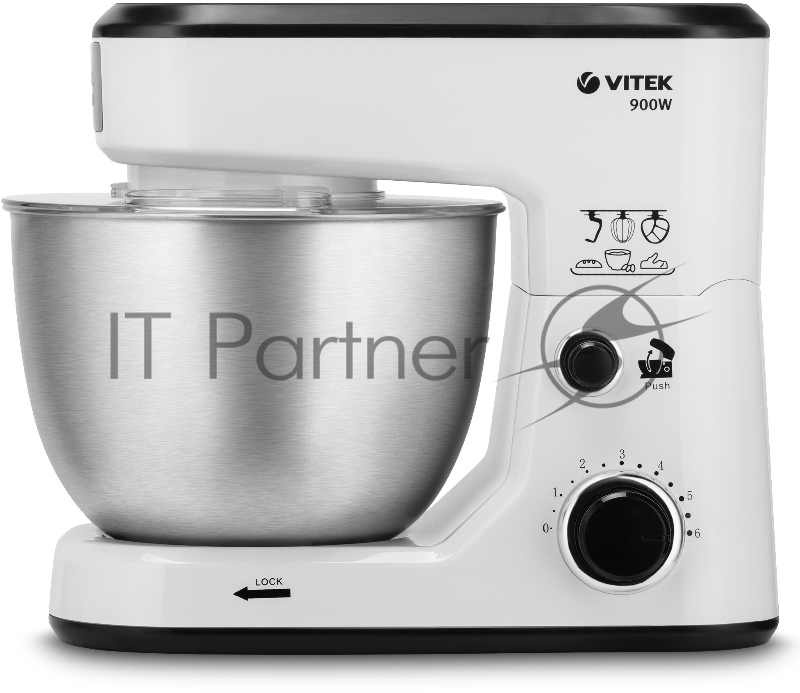 Кухонный комбайн VITEK VT-1438(GY) 1438(GY) VITEK Мощность 900 Вт. 6 скоростей Чаша из нержавеющей стали объемом 4 л. 3 насадки: Насадка для взбивания Насадка для замешивания теста Насадка для смешивания Планетарное вращение насадок Прозрачная крышк