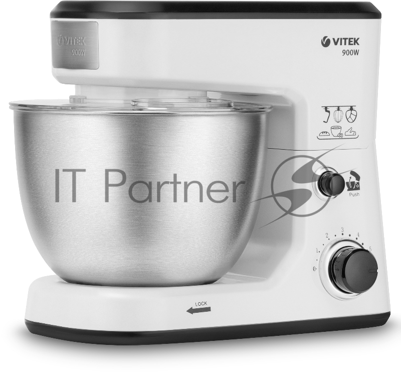 Кухонный комбайн VITEK VT-1438(GY) 1438(GY) VITEK Мощность 900 Вт. 6 скоростей Чаша из нержавеющей стали объемом 4 л. 3 насадки: Насадка для взбивания Насадка для замешивания теста Насадка для смешивания Планетарное вращение насадок Прозрачная крышк