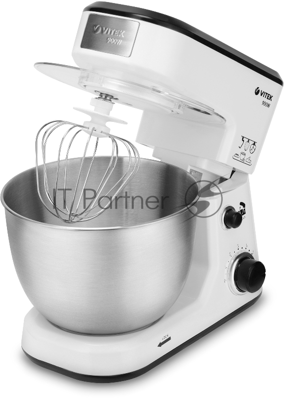 Кухонный комбайн VITEK VT-1438(GY) 1438(GY) VITEK Мощность 900 Вт. 6 скоростей Чаша из нержавеющей стали объемом 4 л. 3 насадки: Насадка для взбивания Насадка для замешивания теста Насадка для смешивания Планетарное вращение насадок Прозрачная крышк