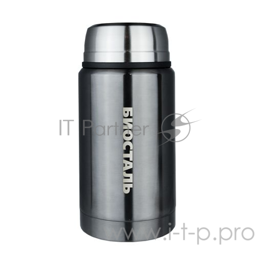 Термос BIOSTAL с широкой горловиной, суповой, цвет ВОРОНЕНАЯ СТАЛЬ, 0.75 л. С ЛОЖКОЙ