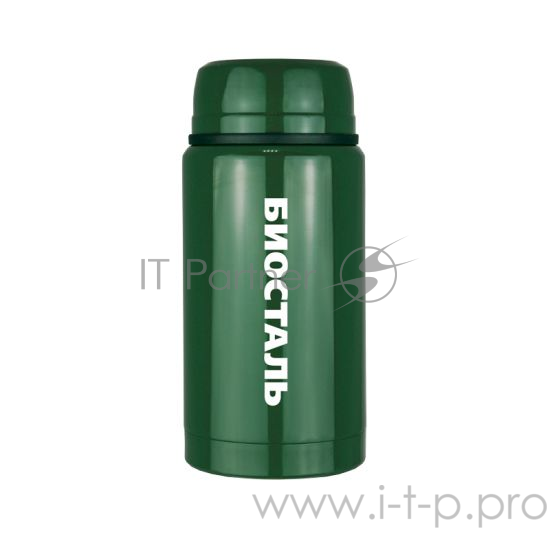 Термос БИОСТАЛЬ-ОХОТАс широкой горловиной, суповой, С ЛОЖКОЙ, цвет ЗЕЛЕНЫЙ КЕДР, 0.75