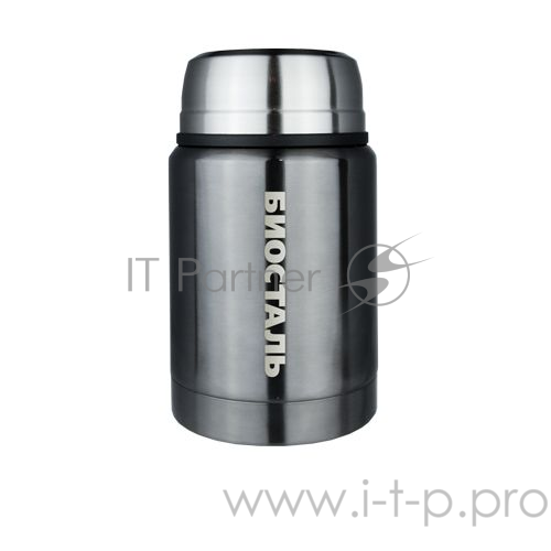 Термос BIOSTAL с широкой горловиной, суповой, цвет ВОРОНЕНАЯ СТАЛЬ, 0.5 л. С ЛОЖКОЙ