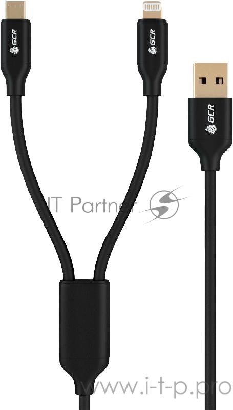 GCR Кабель 0.3m, 2 в 1 для PowerBank, MicroUSB + Lightning, черный, NO Sync Data, 22AWG, GOLD, быстрая зарядка, GCR-51667 GCR Кабель 0.3m, 2 в 1 для PowerBank, MicroUSB + Lightning, черный, NO Sync Data, 22AWG, GOLD, быстрая зарядка, GCR-51667