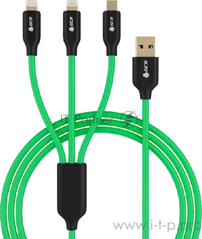 GCR Кабель 3 в 1 для быстрой зарядки 3A 1.0m, зеленый, NO Sync data, 2 х Lightning + MicroUSB, 22AWG, GOLD, GCR-51557 GCR Кабель 3 в 1 для быстрой зарядки 3A 1.0m, зеленый, NO Sync data, 2 х Lightning + MicroUSB, 22AWG, GOLD, GCR-51557