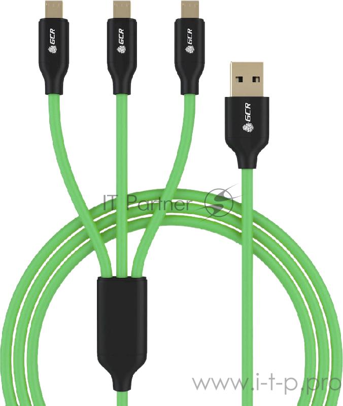 GCR Кабель 3 в 1 для быстрой зарядки 3A 1.0m, зеленый, NO Sync data, 3 х MicroUSB, 22AWG, GOLD, GCR-51530 GCR Кабель 3 в 1 для быстрой зарядки 3A 1.0m, зеленый, NO Sync data, 3 х MicroUSB, 22AWG, GOLD, GCR-51530